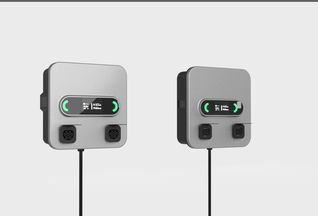 A2Z EV Nebula AC wall charger, two wall-mounted units, front view