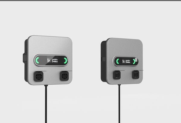 A2Z EV Nebula AC wall charger, two wall-mounted units, front view