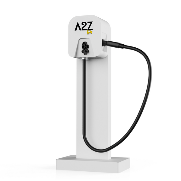 A2Z CCS1 to NACS pedestal, angled front view with cable