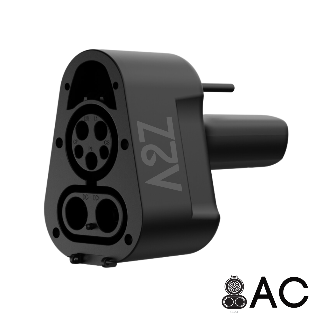 A2Z Thunderstorm Lite CCS1 to NACS AC adapter, front view with AC label