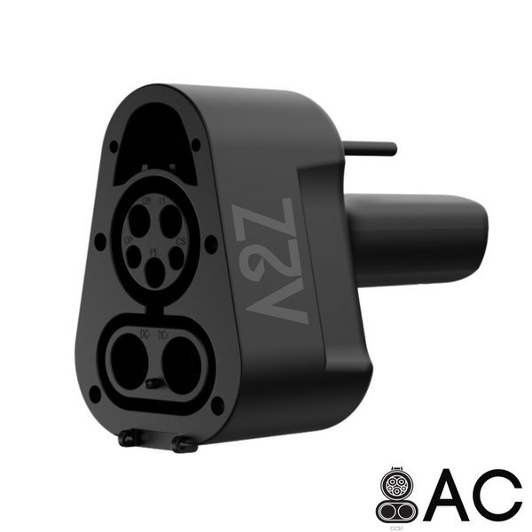 A2Z Thunderstorm Lite CCS1 to NACS AC adapter, front view with AC label