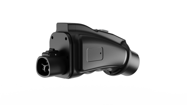 A2Z Eternal NACS to CHAdeMO DC adapter, angled view, NACS end