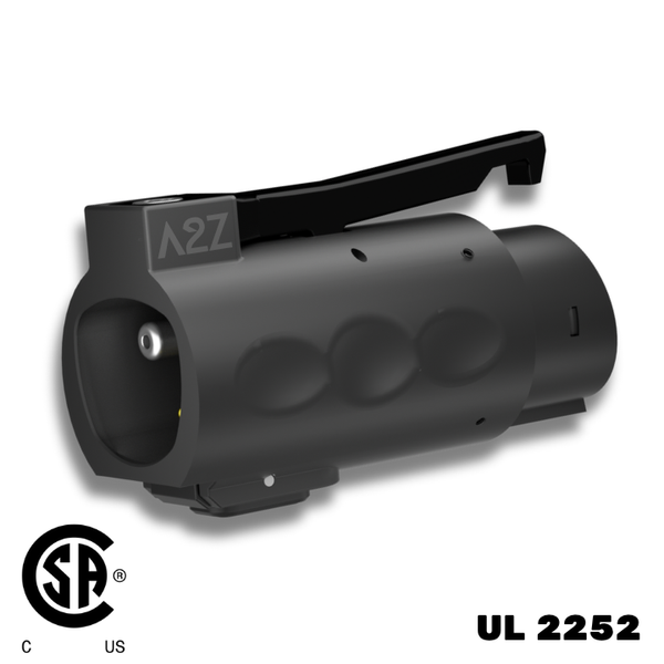 A2Z Stellar NACS to J1772 AC adapter, front view with latch